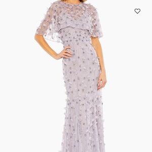 Mac Duggal Beaded Floral illusion short cape sheath gown